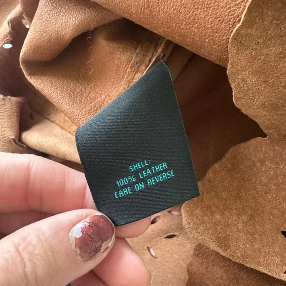 Siena studio lace front laser cut tan suede long sleeve western boho Top sz med - Picture 9 of 9